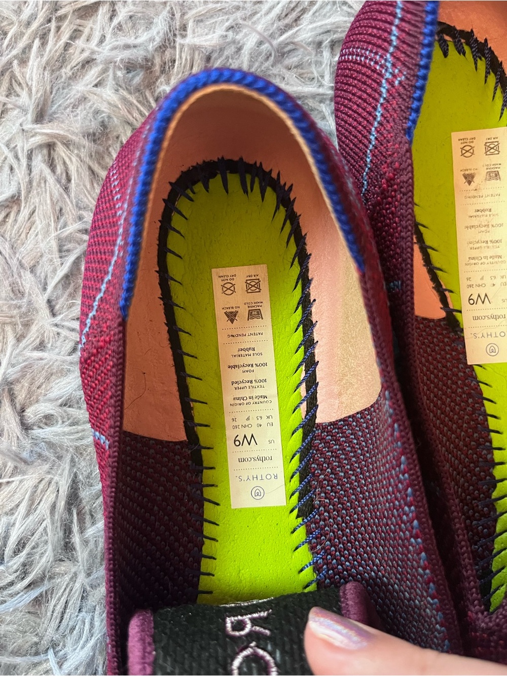 Rothy's The Loafer Women's Burgundy Grid Plaid Slip On Flat Shoes Size 9 - Picture 4 of 6